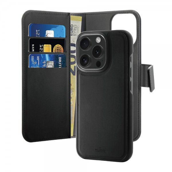 Puro iPhone 16 Pro Max Etui Wallet Detachable 2 in 1 Svart