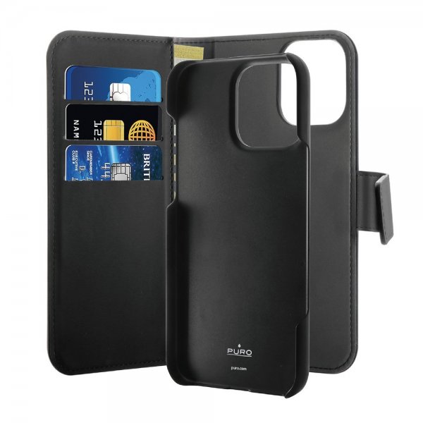 Puro iPhone 16 Pro Max Etui Wallet Detachable 2 in 1 Svart