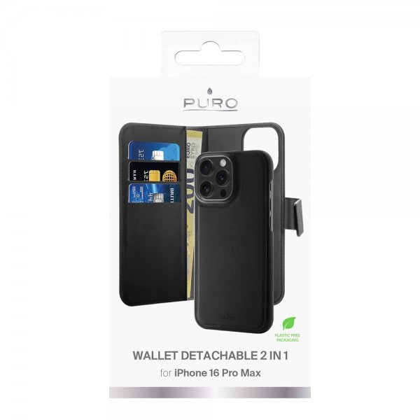 Puro iPhone 16 Pro Max Etui Wallet Detachable 2 in 1 Svart