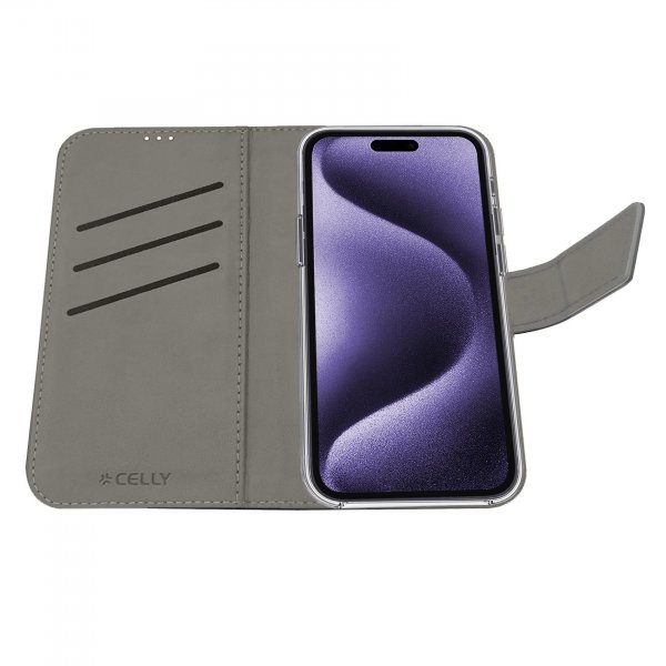 Celly iPhone 16 Pro Max Etui Wally Wallet Case Svart