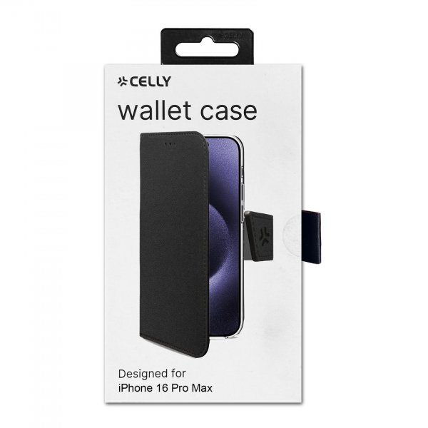Celly iPhone 16 Pro Max Etui Wally Wallet Case Svart