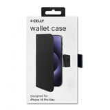 Celly iPhone 16 Pro Max Etui Wally Wallet Case Svart