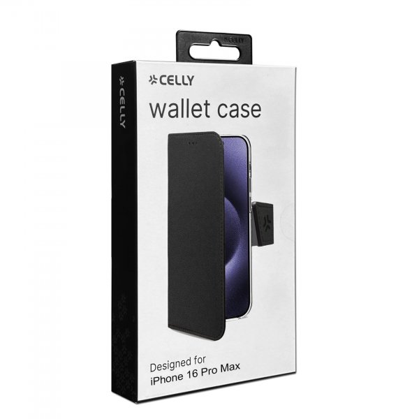 Celly iPhone 16 Pro Max Etui Wally Wallet Case Svart
