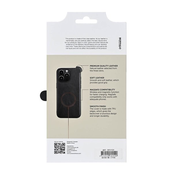 Buffalo iPhone 16 Pro Max Deksel Ekte skinn MagSeries Svart