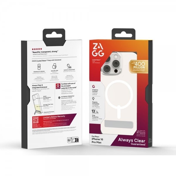 Zagg iPhone 16 Pro Max Deksel Crystal Palace Snap Kickstand Transparent