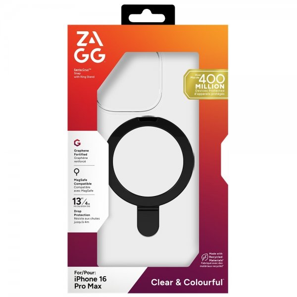 Zagg iPhone 16 Pro Max Deksel Santa Cruz Snap Ring Stand Svart