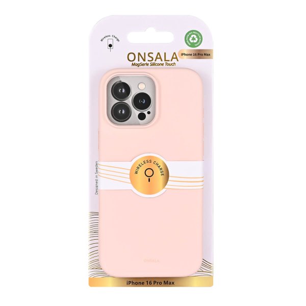 Onsala iPhone 16 Pro Max Deksel Silicone Touch Chalk Pink