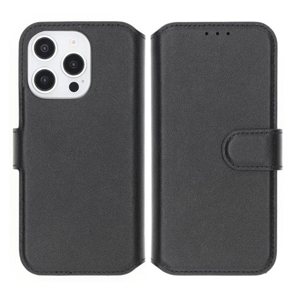 Rvelon iPhone 16 Pro Etui Ekte skinn Kortlommer Svart