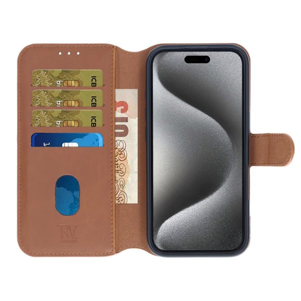 Rvelon iPhone 16 Pro Etui Detachable Wallet Case Brun