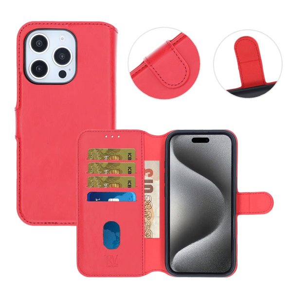 Rvelon iPhone 16 Pro Etui Detachable Wallet Case Rød