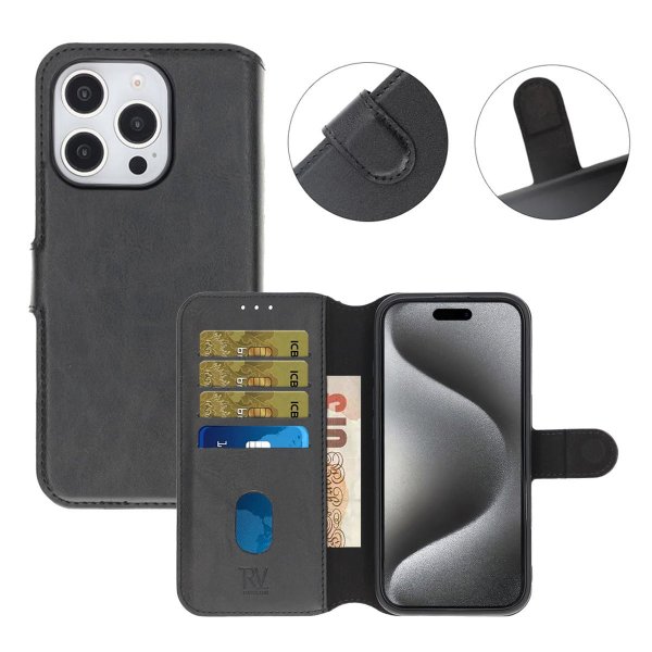 Rvelon iPhone 16 Pro Etui Detachable Wallet Case Svart