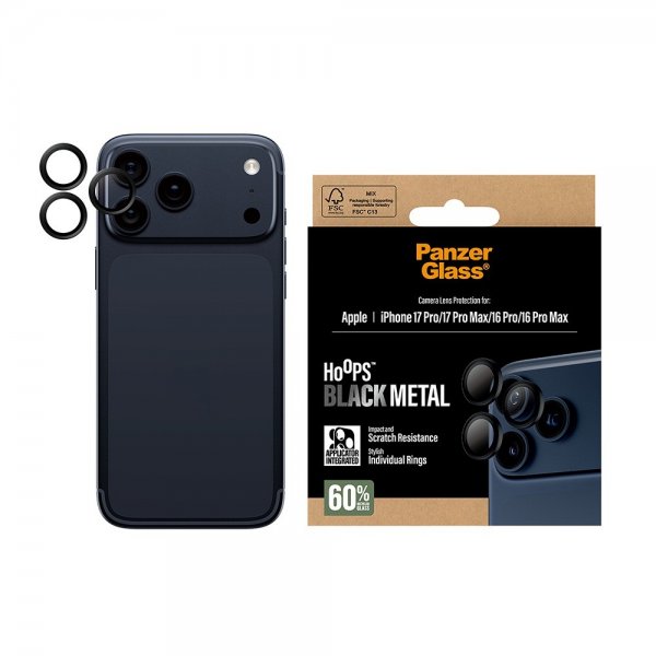 PanzerGlass iPhone 16 Pro/Pro Max/17 Pro/Pro Max Kamerabeskytter Hoops Svart