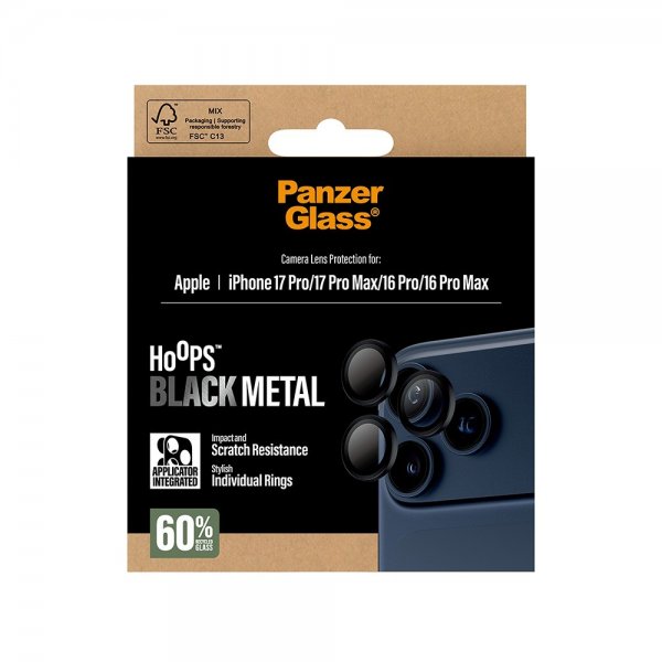 PanzerGlass iPhone 16 Pro/Pro Max/17 Pro/Pro Max Kamerabeskytter Hoops Svart