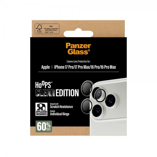 PanzerGlass iPhone 16 Pro/Pro Max/17 Pro/Pro Max Kamerabeskytter Hoops Transparent