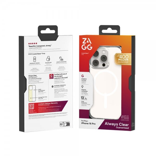 Zagg iPhone 16 Pro Deksel Crystal Palace Snap Transparent