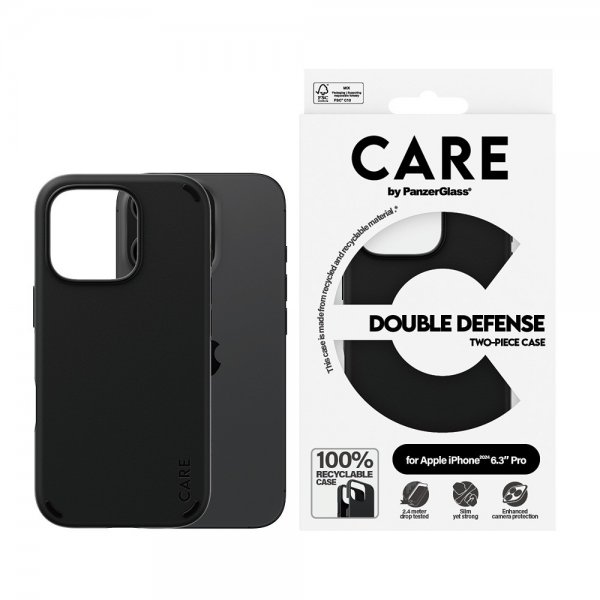 CARE by PanzerGlass iPhone 16 Pro Deksel Double Defence Svart