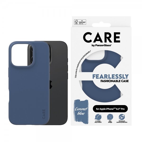 CARE by PanzerGlass iPhone 16 Pro Deksel Fashionable Blå