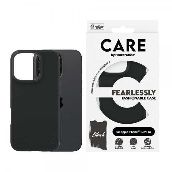 CARE by PanzerGlass iPhone 16 Pro Deksel Fashionable Svart