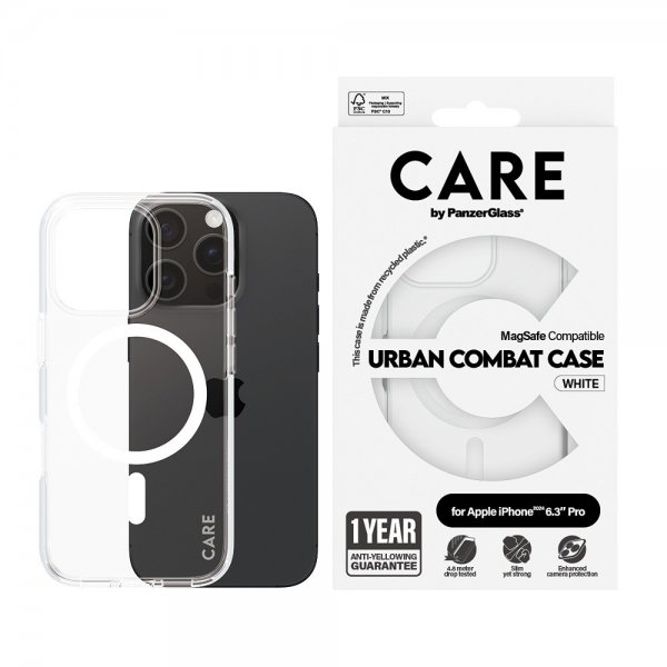 CARE by PanzerGlass iPhone 16 Pro Deksel Urban Combat MagSafe Hvit