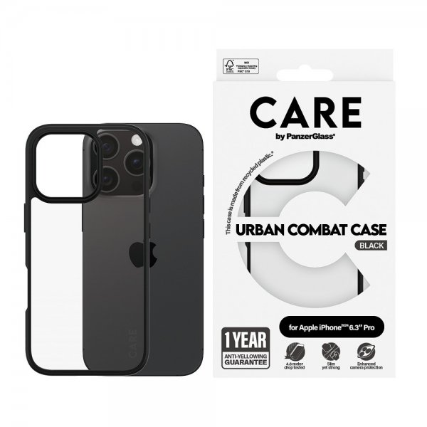 CARE by PanzerGlass iPhone 16 Pro Deksel Urban Combat Svart