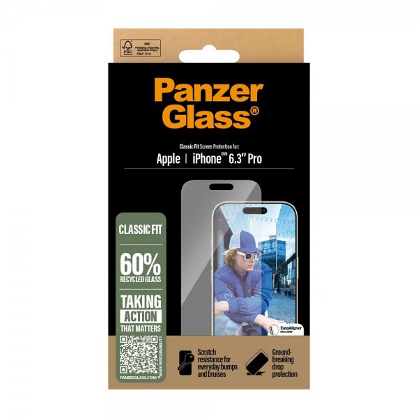 PanzerGlass iPhone 16 Pro Skjermbeskytter Classic Fit EasyAligner