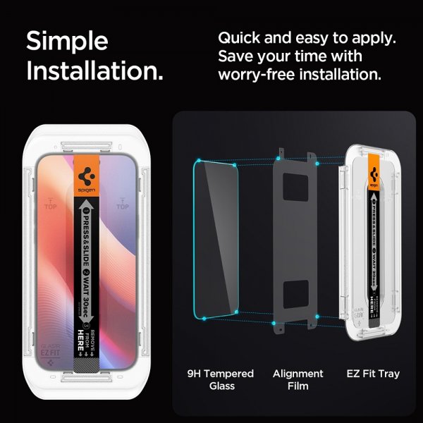 Spigen iPhone 16 Pro/iPhone 17/17 Pro Skjermbeskytter GLAS.tR EZ Fit 2-pakning