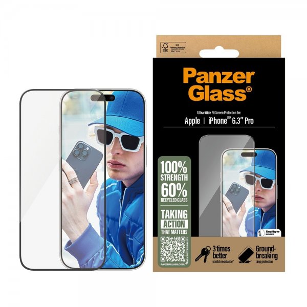 PanzerGlass iPhone 16 Pro Skjermbeskytter Ultra-Wide Fit EasyAligner