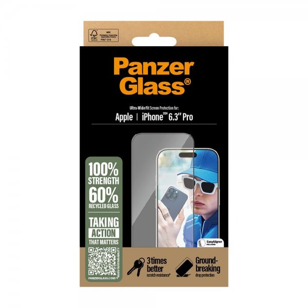 PanzerGlass iPhone 16 Pro Skjermbeskytter Ultra-Wide Fit EasyAligner