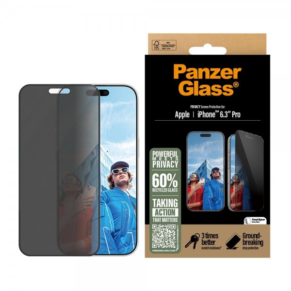 PanzerGlass iPhone 16 Pro Skjermbeskytter Ultra-Wide Fit Privacy EasyAligner
