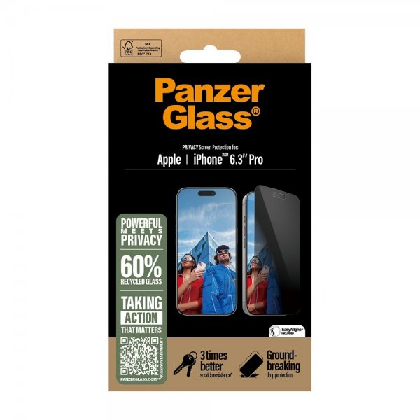 PanzerGlass iPhone 16 Pro Skjermbeskytter Ultra-Wide Fit Privacy EasyAligner