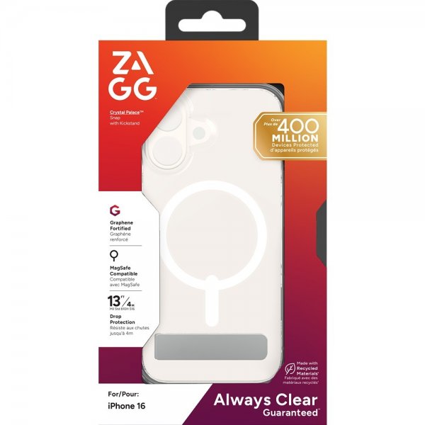 Zagg iPhone 16 Deksel Crystal Palace Snap Kickstand Transparent