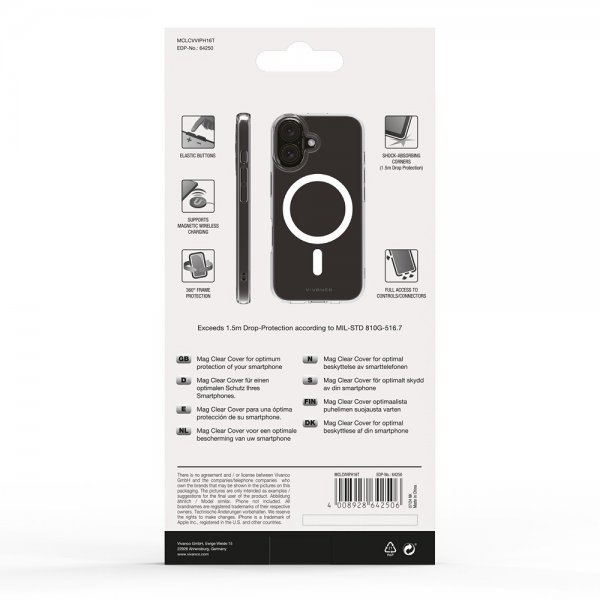 Vivanco iPhone 16 Deksel Mag Clear Transparent