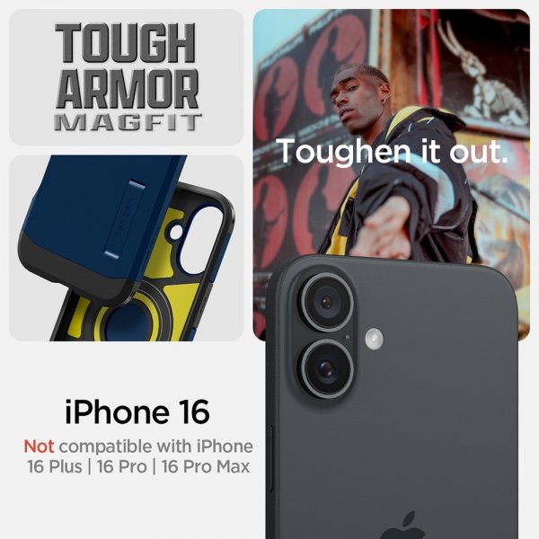 Spigen iPhone 16 Deksel Tough Armor MagFit Navy Blue