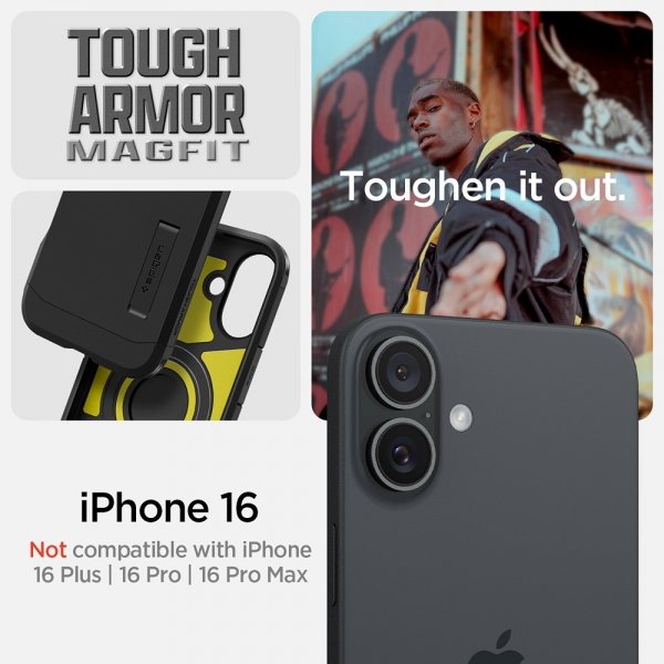 Spigen iPhone 16 Deksel Tough Armor MagFit Svart
