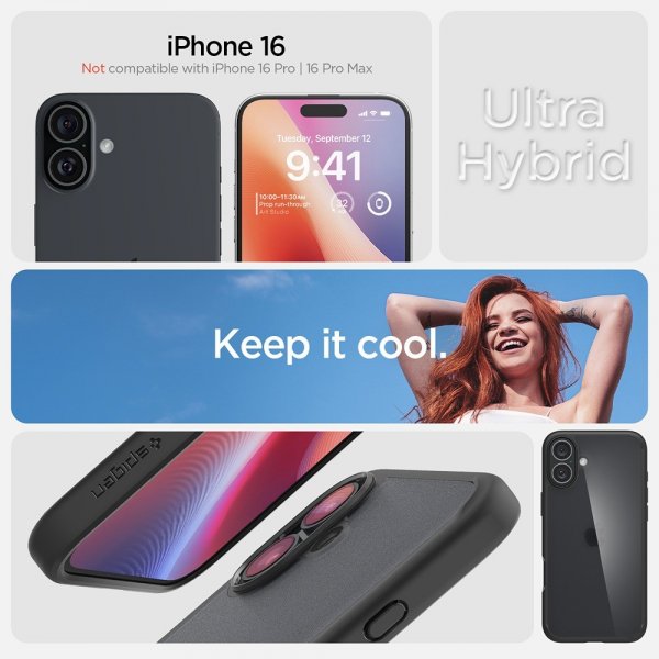 Spigen iPhone 16 Deksel Ultra Hybrid Frost Black