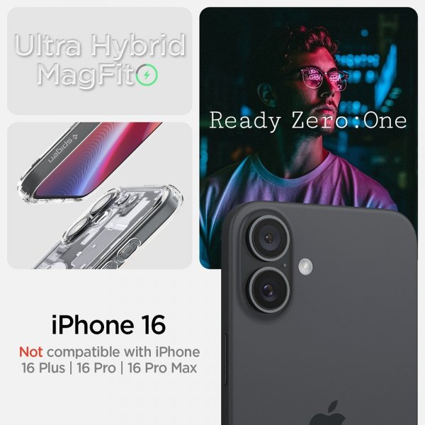 Spigen iPhone 16 Deksel Ultra Hybrid Zero One MagFit Svart