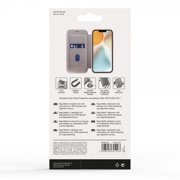 Vivanco iPhone 16e/17e Etui Mag Wallet Grå