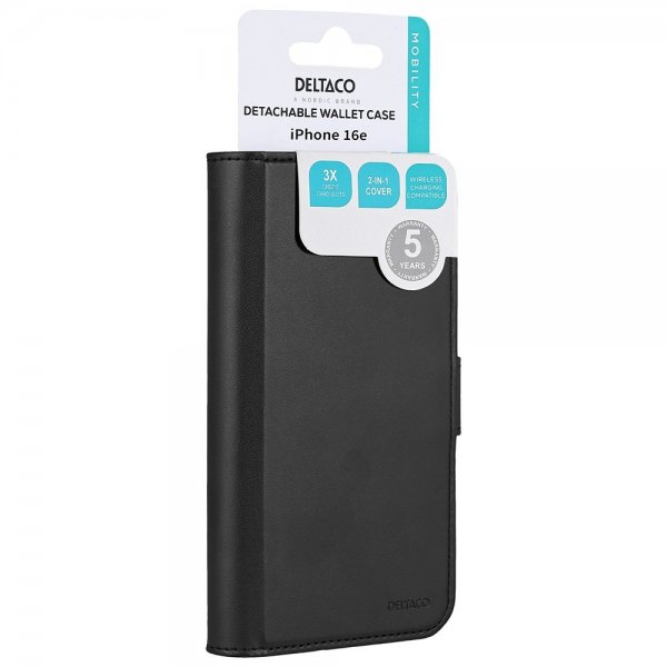 Deltaco iPhone 16e/17e Etui med avtakbart MagSafe-deksel Svart