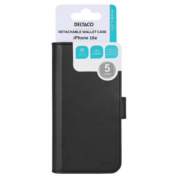 Deltaco iPhone 16e/17e Etui med avtakbart MagSafe-deksel Svart