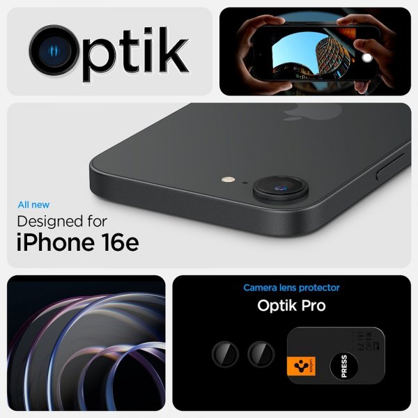 Spigen iPhone 16e/17e Kamerabeskytter GLAS.tR EZ Fit Optik Pro 2-pakning