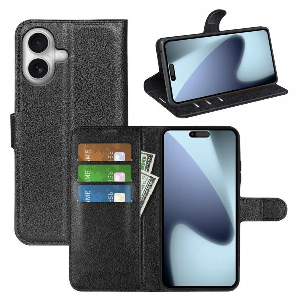 iPhone 17 Etui Litchi Svart