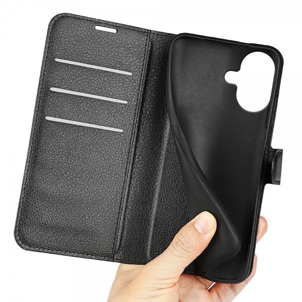 iPhone 17 Etui Litchi Svart