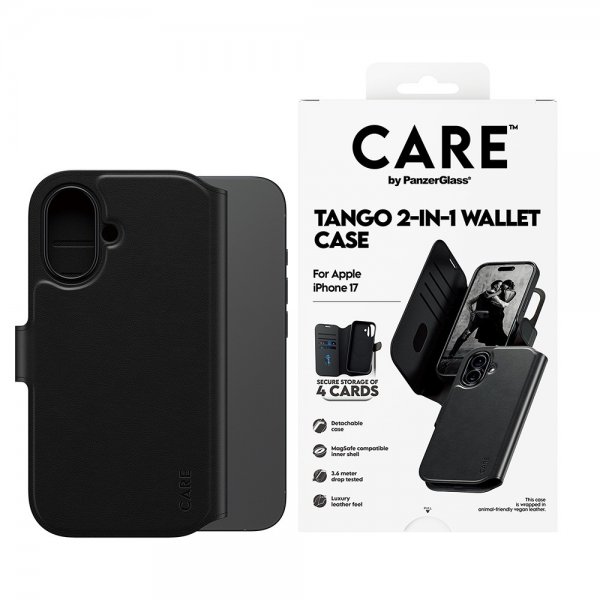 CARE by PanzerGlass iPhone 17 Etui Tango Two-in-One Wallet MagSafe Svart