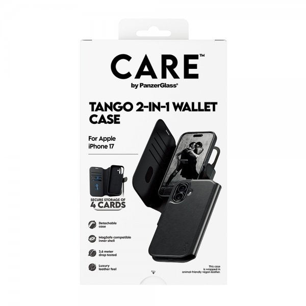 CARE by PanzerGlass iPhone 17 Etui Tango Two-in-One Wallet MagSafe Svart