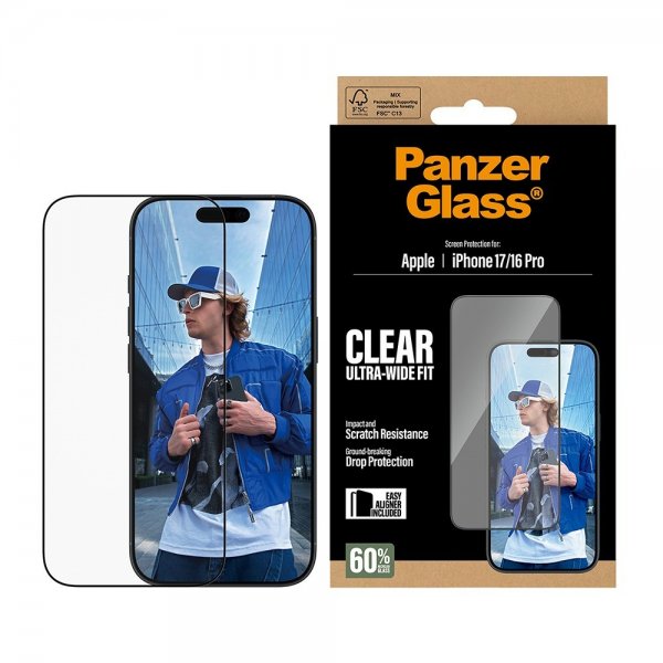 PanzerGlass iPhone 17/iPhone 16 Pro Skjermbeskytter Ultra-Wide Fit EasyAligner