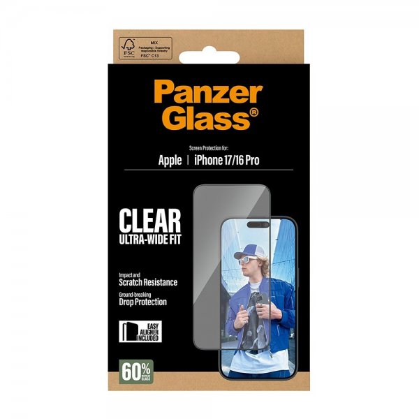 PanzerGlass iPhone 17/iPhone 16 Pro Skjermbeskytter Ultra-Wide Fit EasyAligner