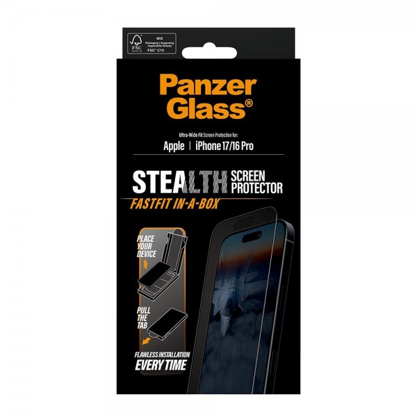 PanzerGlass iPhone 17/iPhone 16 Pro Skjermbeskytter Ultra-Wide Fit Stealth Fastfit