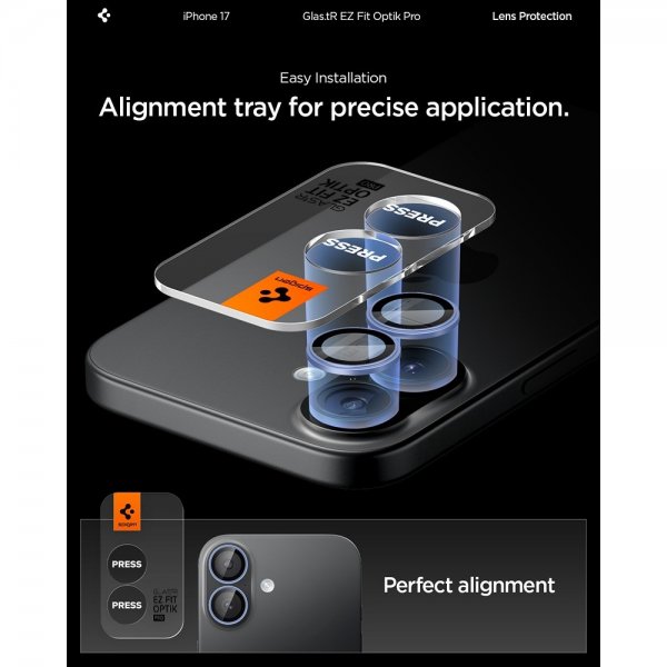 Spigen iPhone 17 Kamerabeskytter GLAS.tR EZ Fit Optik Pro 2-pakning Blå
