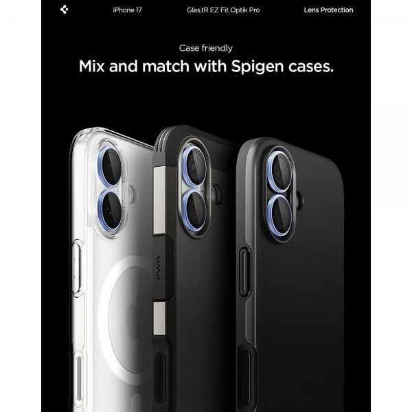 Spigen iPhone 17 Kamerabeskytter GLAS.tR EZ Fit Optik Pro 2-pakning Blå