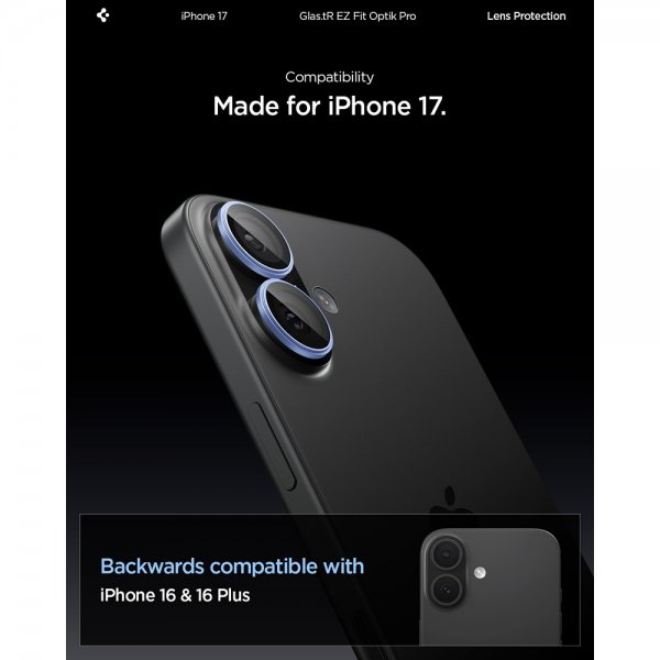Spigen iPhone 17 Kamerabeskytter GLAS.tR EZ Fit Optik Pro 2-pakning Blå